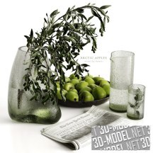 3d-модель Оливковая ветвь, газета и яблоки