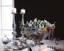 3d-модель Набор для столовой, со свечами и розами