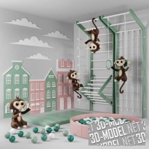 3d-модель Детский игровой комплекс с игрушечными обезьянками