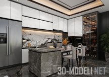 3d-модель Интерьер современной кухни с островом
