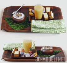 3d-модель Завтрак с Tabasco, на деревянном подносе