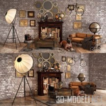 3d-модель Набор мебели и декора для Loft-пространства