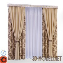 3d-модель Сложные классические шторы с карнизом