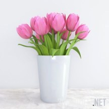 3d-модель Букет розовых тюльпанов в белой вазе