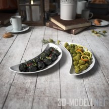 Тарелки с оливками и маслинами