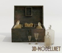 3d-модель Винтажные бутылки в сундуке