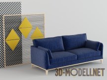 3d-модель Синий диван и панно