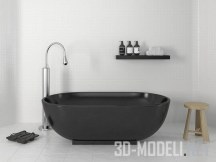 3d-модель Черная ванна и деревянный табурет
