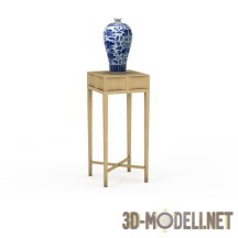 3d-модель Деревянный высокий столик с китайской вазой