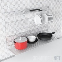 3d-модель Сушка с посудой – тарелки, кастрюля, сковорода