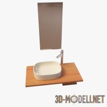 3d-модель Раковина на деревянной столешнице, с зеркалом