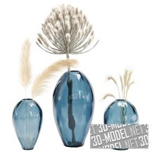 3d-модель Голубые вазы с сухими букетами