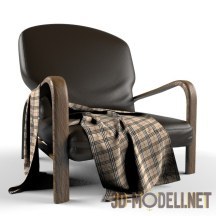 3d-модель Кожаное кресло с клетчатой накидкой
