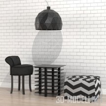 Стул, пуф, стол и светильник черного цвета