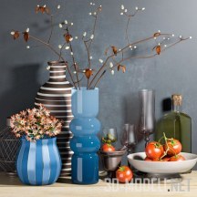 3d-модель Набор с голубыми вазами и помидорами