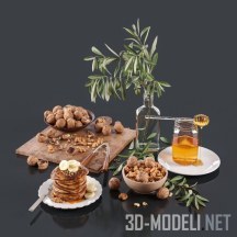 3d-модель Сет с панкейками, медом и орехами