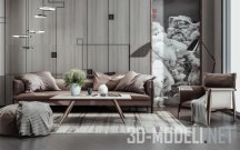 3d-модель Гостиная с кожаной мебелью