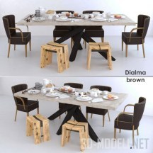3d-модель Стол с сервировкой, стулья и табуреты Dialma Brown
