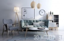 3d-модель Интерьер гостиной с мебелью и светом