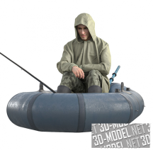 3d-модель Надувная резиновая лодка с рыбаком