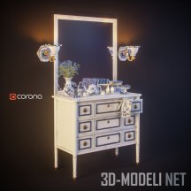 3d-модель Комод с зеркалом и букетом васильков
