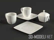 3d-модель Чашки, тарелки и сахарница