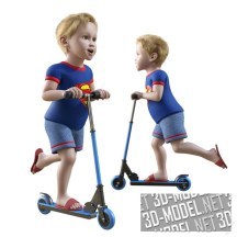 3d-модель Мальчик на синем самокате