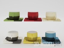 3d-модель Цветные чашки и блюдца