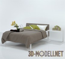 3d-модель Кровать на ножках с минималистскими тумбами