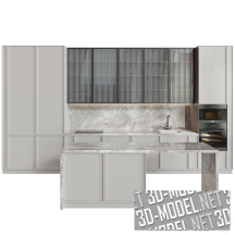 3d-модель Белая с серым мрамором современная кухня
