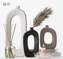3d-модель Три вазы, книги и свеча