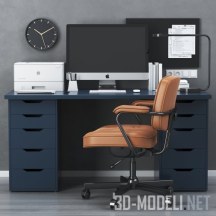 3d-модель Рабочий мебельный сет от IKEA с синим столом ALEX