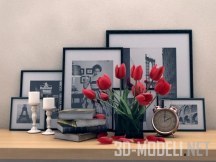 3d-модель Черно-белые фотографии и тюльпаны
