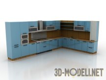 3d-модель Большая угловая кухня с голубыми фасадами