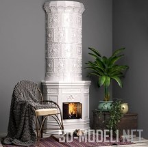 3d-модель Белая печь и стул с пледом