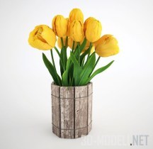 3d-модель Ваза в деревенском стиле с тюльпанами