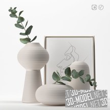 3d-модель Декоративный сет с белыми рифлеными вазами
