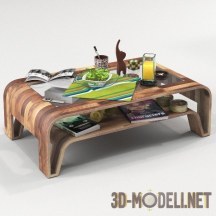 3d-модель Кофейный столик из дерева, с декором