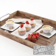 3d-модель Поднос с кофе и кексами