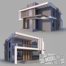 3d-модель Двухэтажная вилла из дерева и бетона