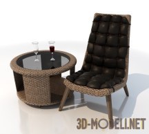 Кресло и круглый столик из ротанга