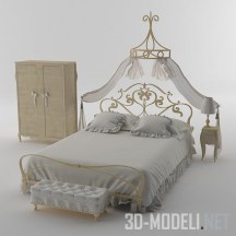 Кровать с балдахином, шкаф и банкетка