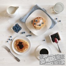 3d-модель Завтрак с панкейками и черникой