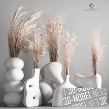 3d-модель Коллекция белых керамических ваз с сухими травами