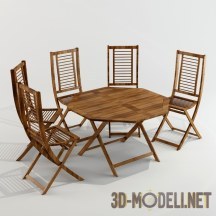 Раскладной деревянный столик с пятью стульями