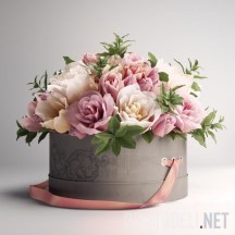 3d-модель Цветы в коробке с розовой лентой