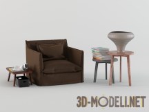 3d-модель Низкое прямолинейное кресло и столики