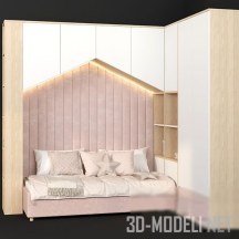 3d-модель Кровать-домик с угловым шкафом