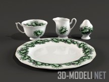 3d-модель Тарелка, соусник, чашка с цветочным принтом