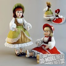 3d-модель Две куклы в старинных нарядах